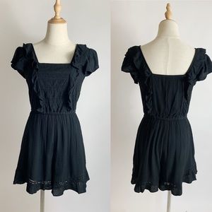 AMERICAN EAGLE Black Ruffle Part-Lace Romper XS